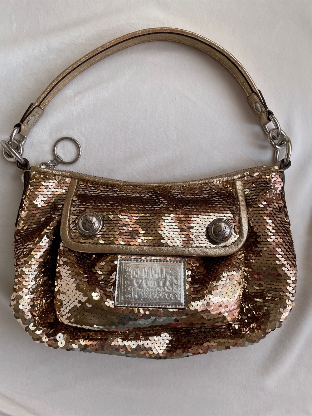 Coach Poppy Shoulder Bag Gold Metallic-Sequins